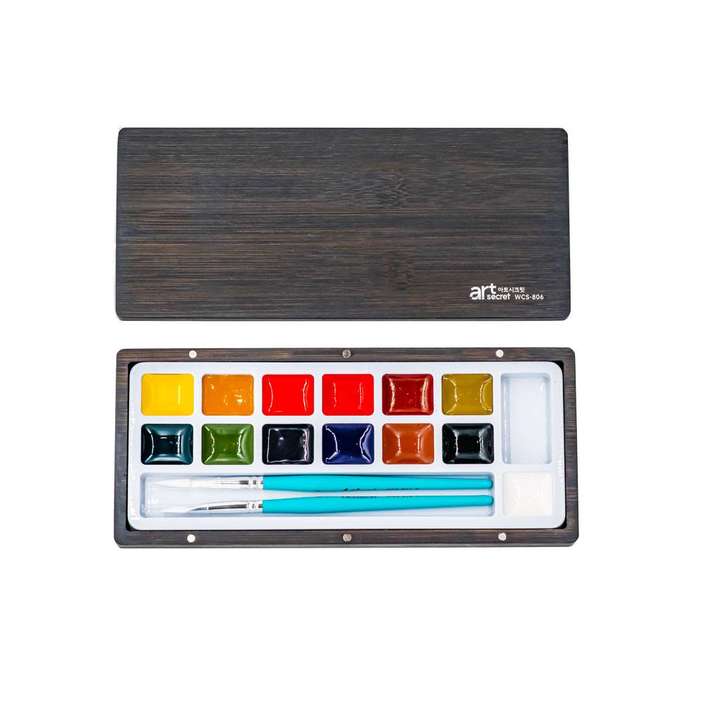 Watercolor Paint Set Solid Pigment - ArtSecret 13 Solid สีน้ํา Palette ชุดไม้กล่องเม็ดสีและแปรงทาสีอุปกรณ์ศิลปะสําหรับศิลปิน