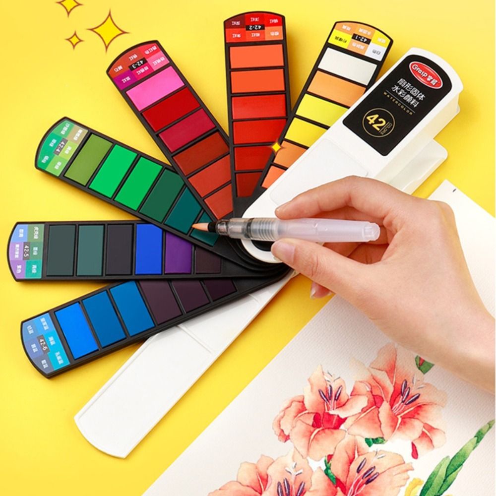 Watercolor Paint Set Solid Pigment - ชุดสีน้ำพับได้แบบพกพา 18/24/36/42 สี พร้อมปากกาพู่กันน้ำ ชุดวาดภาพสีน้ำมัน สีน้ำแบบก้อน
