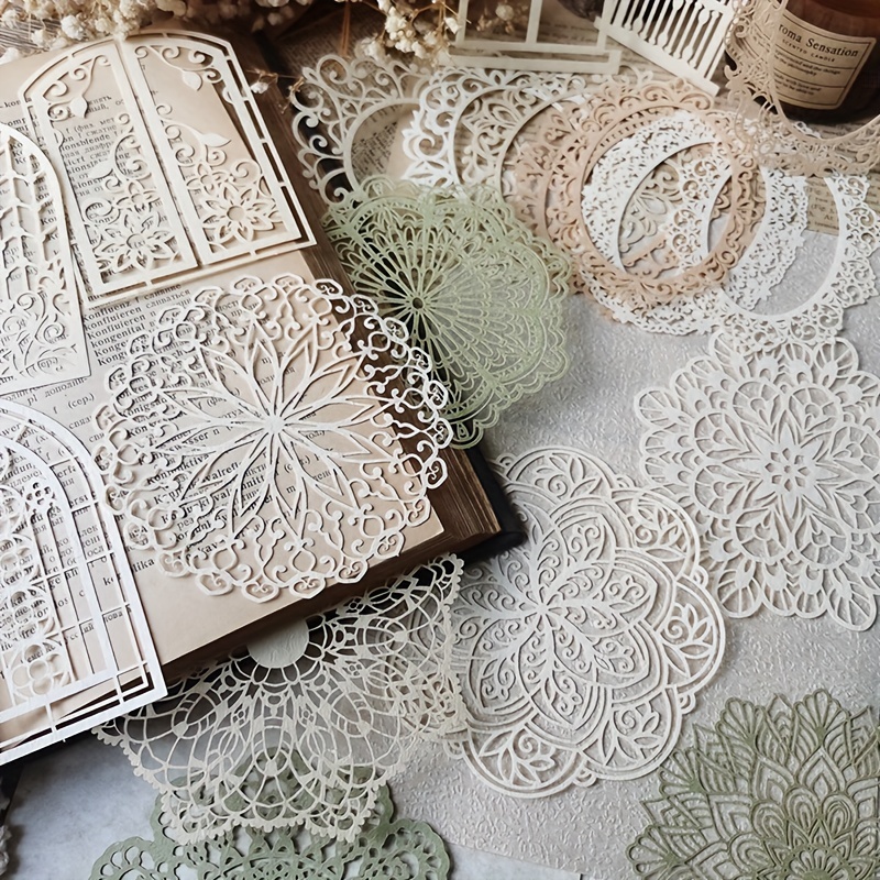 Vintage Junk Journal Scrapbooking Paper - 10 ชิ้น Vintage Lace Hollow วัสดุกระดาษผีเสื้อหัตถกรรมกระดาษขยะสมุดบันทึกตกแต่ง