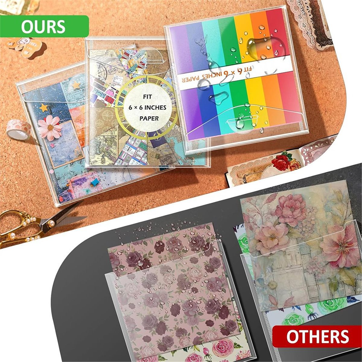Scrapbooking - (A02R) กล่องเก็บสมุดภาพขนาด 6x6 นิ้ว, กล่องเก็บของมีฝาปิด, ซองพลาสติกสำหรับเก็บกระดาษสมุดภาพ,