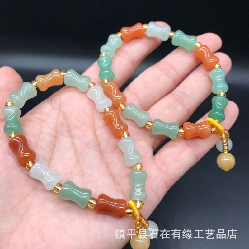 Beading - กำไลข้อมือเครื่องประดับหินอเวนเจอรีนธรรมชาติ, ไม้ไผ่, ไหมทอง, และหยกสามสี
