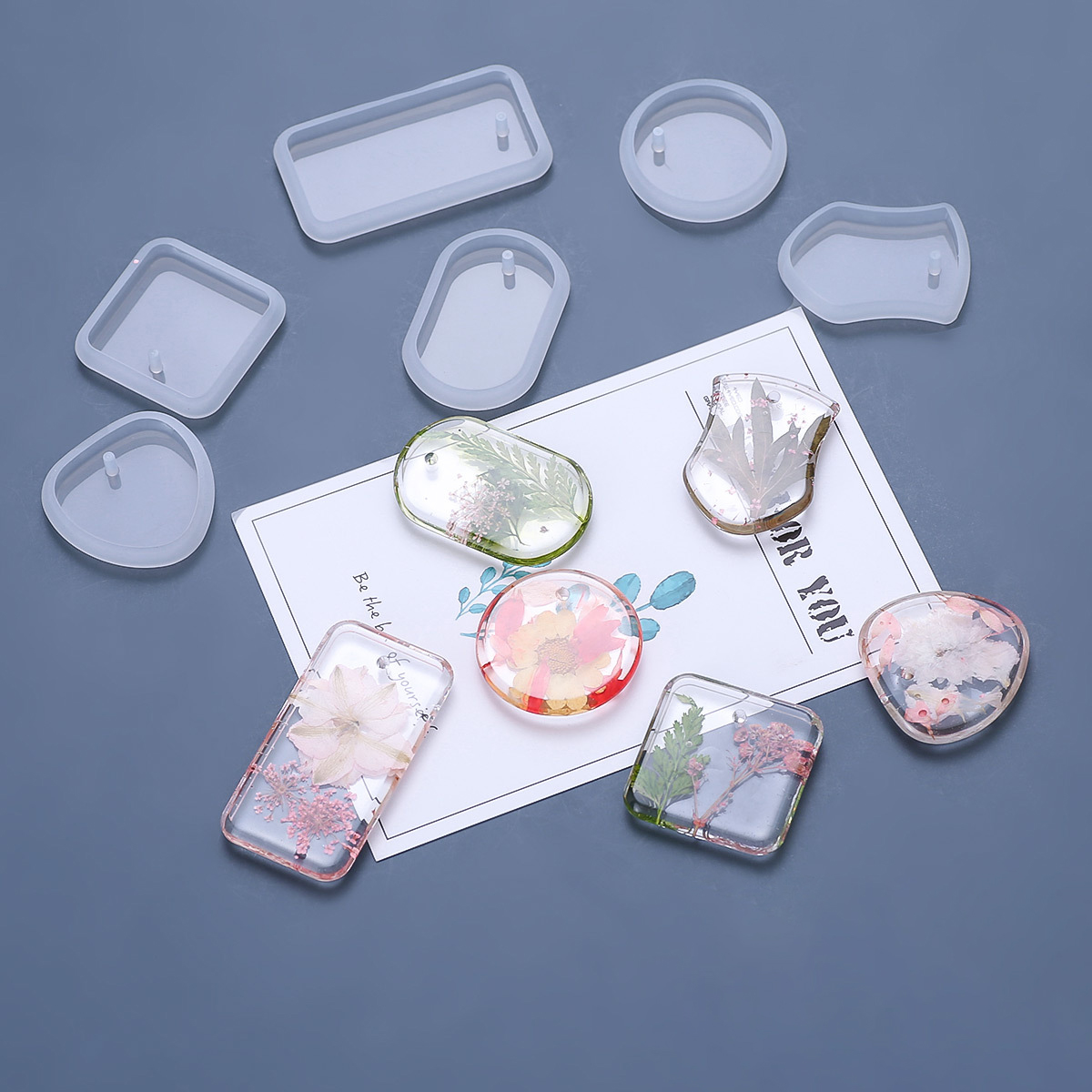 Silicone Epoxy Resin Molds Set - 1/6/10pcs DIY พวงกุญแจจี้ชุดแม่พิมพ์ซิลิโคนคริสตัลอีพ็อกซี่เรซินแม่พิมพ์รอบสี่เหลี่ยมผืนผ้าจี้เครื่องประดับทําแม่พิมพ์หล่อ