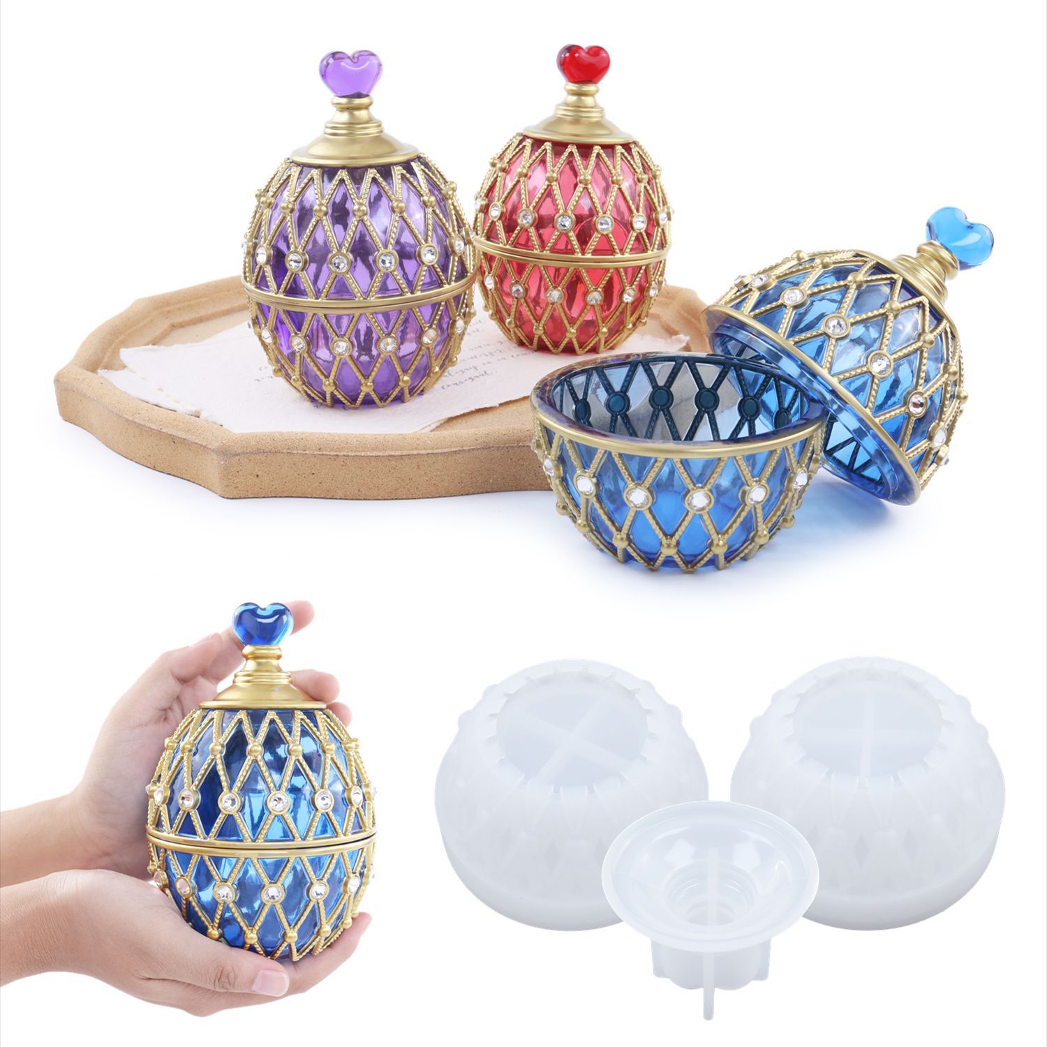Silicone Epoxy Resin Molds Set - สองรูปแบบชุด DIY คริสตัลอีพ็อกซี่แม่พิมพ์เรซินไข่-กล่องเก็บวางเพชร Love กล่องเก็บเครื่องประดับกล่องพิมพ์เค้กซิลิโคน