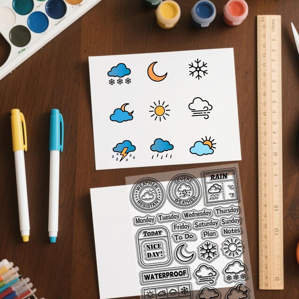 Clear Silicone Stamps For Card Making - แสตมป์ซิลิโคนลายวันที่ อุณหภูมิ สำหรับงานสมุดภาพ บันทึกสัปดาห์ ทำการ์ด DIY