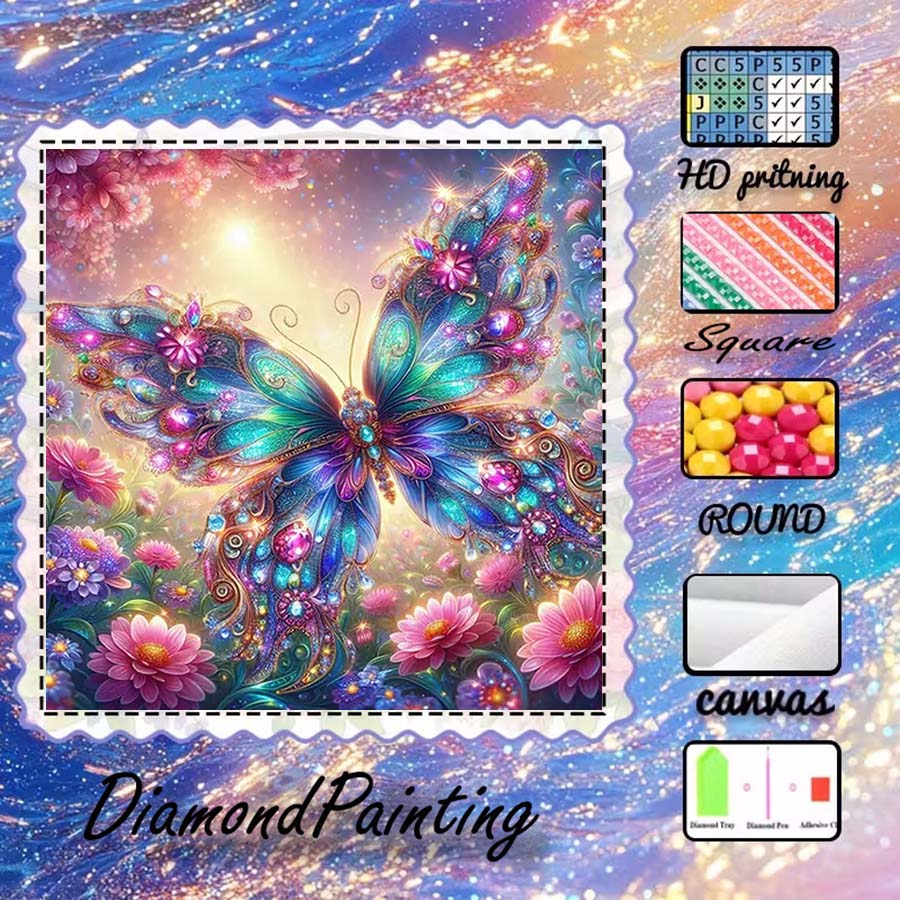 5D Diamond Painting Kit Full Drill - ผ้าฟล็อกกิ้ง 5D DIY 1 ชิ้น, ดอกสว่านพิเศษ,