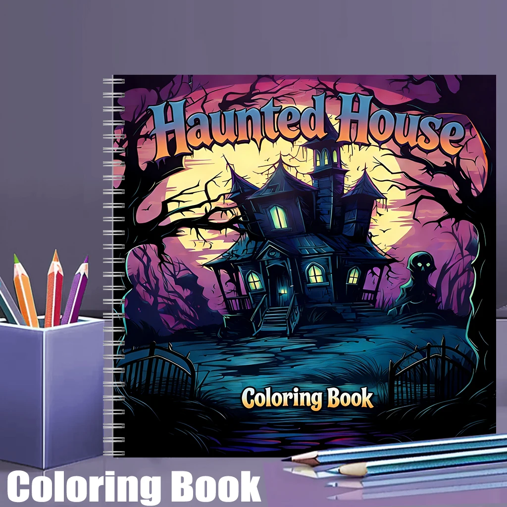 Painting Supplies - สมุดระบายสีบ้านผีสิงสำหรับผู้ใหญ่ หน้ารูปวาดสุดหลอนเพื่อคลายเครียด ของขวัญวันเกิด และอุปกรณ์ศิลปะสำหรับกลับไปโรงเรียน