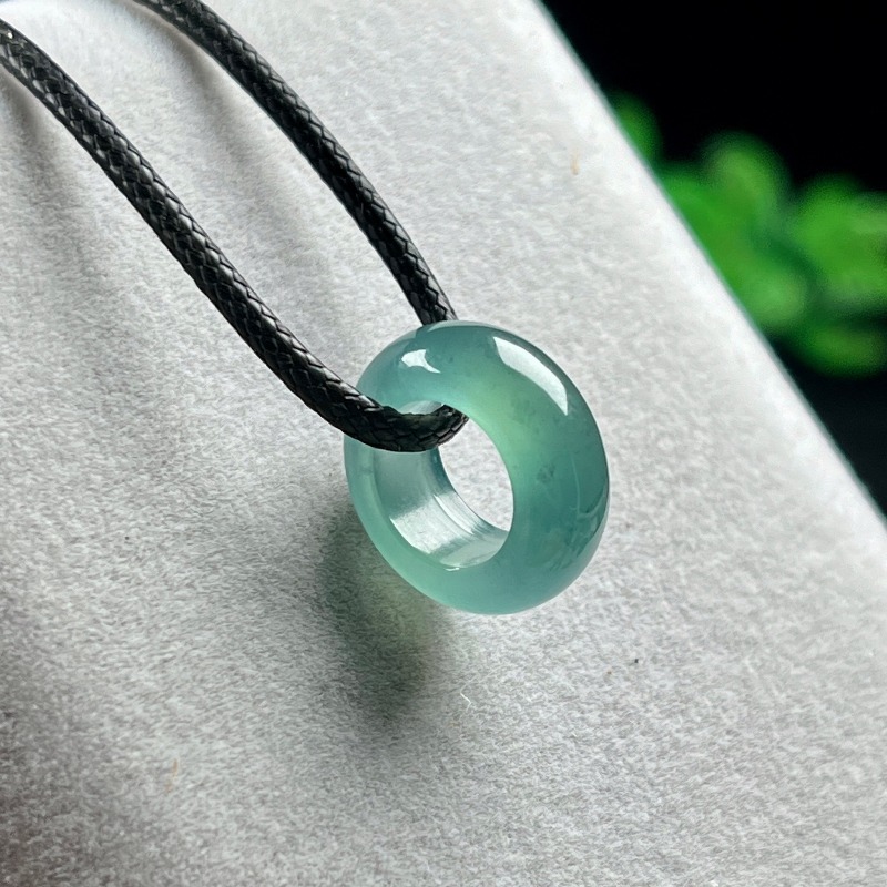 Beading - แหวนจี้หยกธรรมชาติสีฟ้าน้ำทะเล หยกพม่า สร้อยคอ เครื่องประดับ ดีไซน์หรูหรา วินเทจ