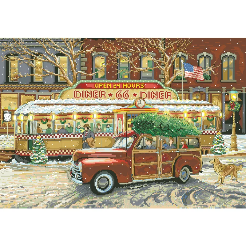 Cross Stitch Stamped Kits Beginners - [[CC5130-66 Route Christmas Restaurant] ชุดปักครอสสติช DIY