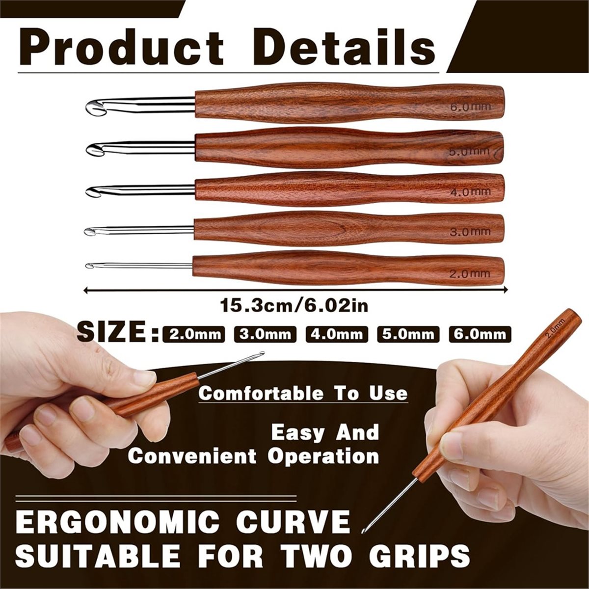 AT16 เข็มโครเชต์ 5 ชิ้น, เข็มโ - Wooden Crochet Hooks Ergonomic Handle บทวิจารณ์และราคา
