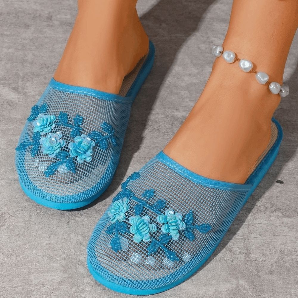 รองเท้าแตะตาข่ายปักลายดอกไม้แบ - Embroidery บทวิจารณ์และราคา