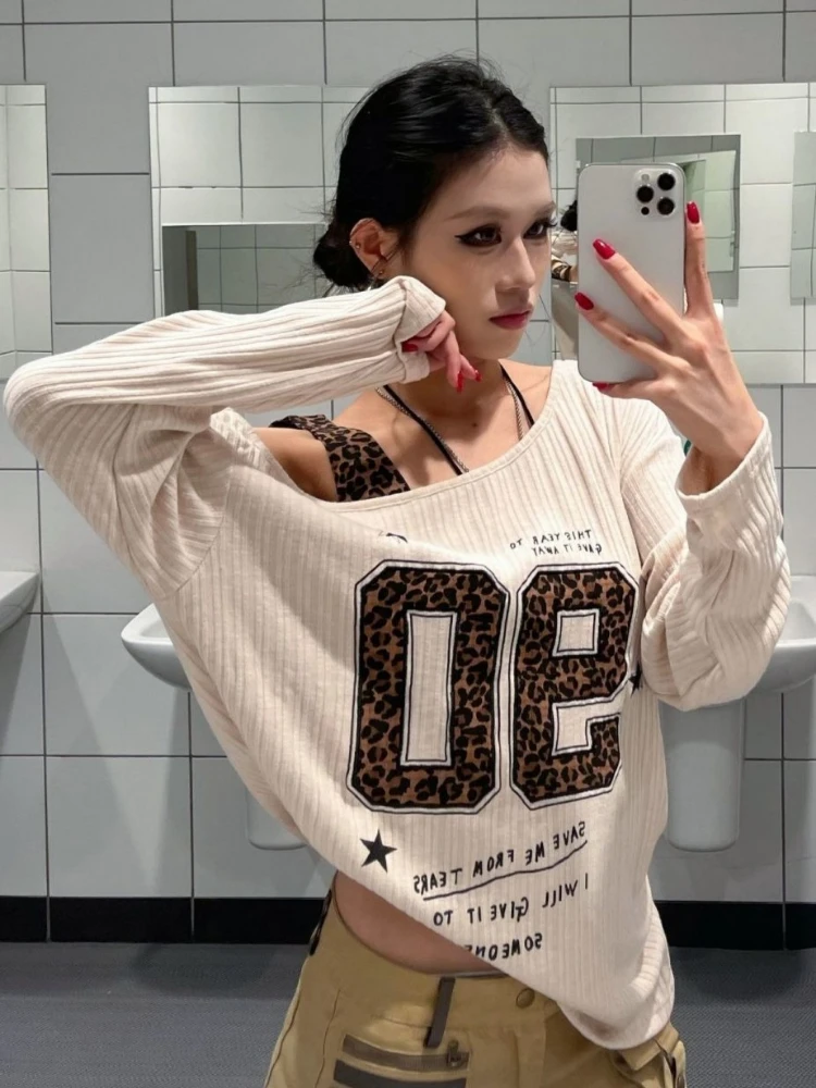 เสื้อยืดลายเสือดาวสไตล์ Y2K แบ - Embroidery บทวิจารณ์และราคา