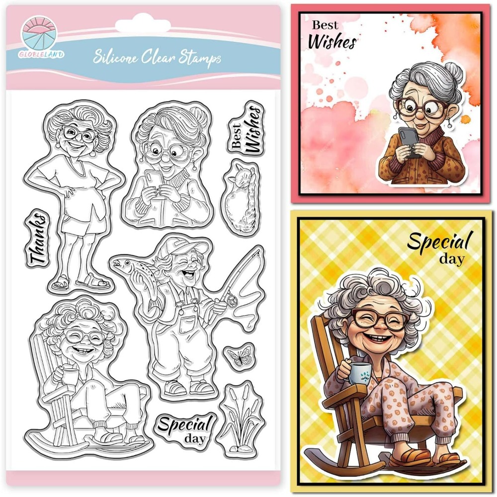 ยิ้ม Old Lady ล้างแสตมป์สําหรั - Clear Silicone Stamps For Card Making บทวิจารณ์และราคา